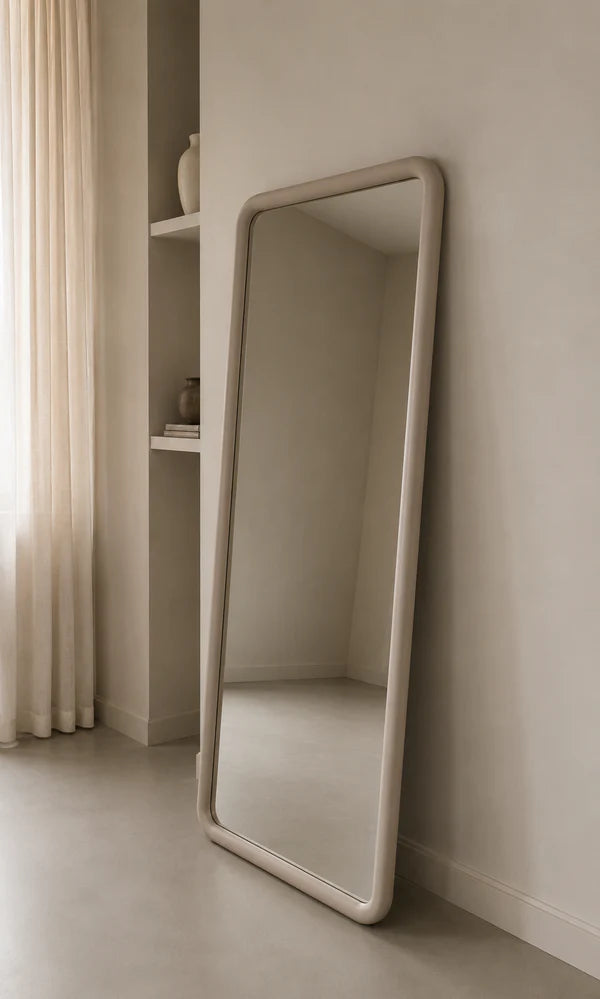 Mia Rechthoekige Spiegel - Japandi Hout – Taupe – 200×100 cm