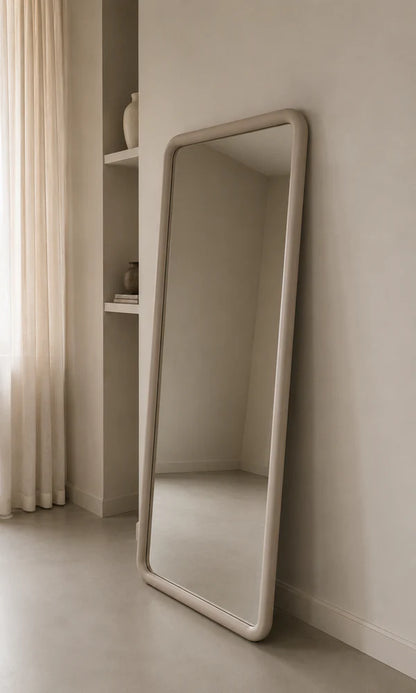 Mia Rechthoekige Spiegel - Japandi Hout – Taupe – 200×100 cm